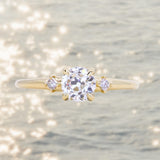0.68ct Antique Old Mine Cut Diamond and Princess Cut Diamond Rapids Low Profile Ring in 18k Yellow Gold