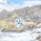 0.97ct Untreated Round Precision Cut Aqua Montana Sapphire Lotus Solitaire in 14k Yellow Gold