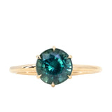 2.22ct Teal Round Madagascar Sapphire Lotus Solitaire in 14k Yellow Gold