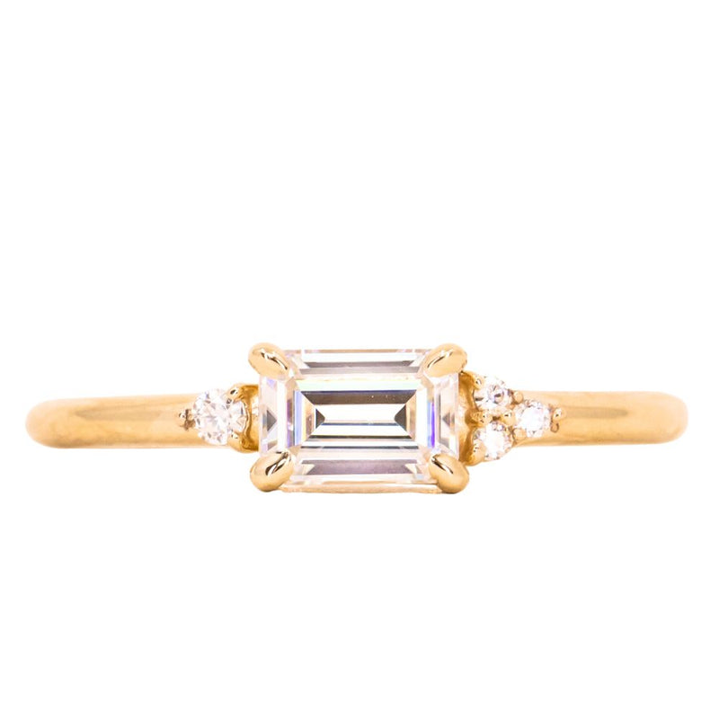 East West Moissanite Engagement Ring Emerald Cut 14K Rose Gold, 14K Yellow Gold, 14K White Gold Yellow Gold