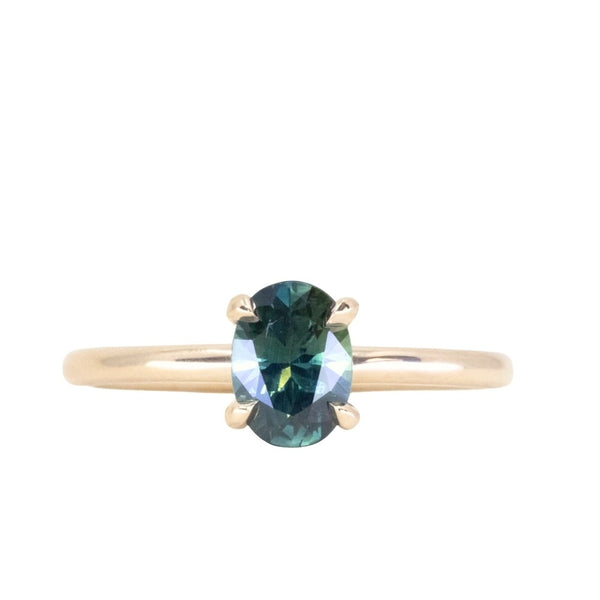 1.08ct Oval Deep Teal Madagascar Sapphire Classic 4 Prong Solitaire in 14k Yellow Gold