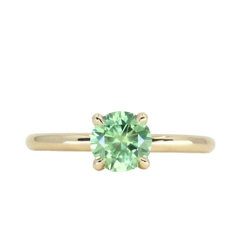 1.01ct Round Green Montana Sapphire Classic Four Prong Solitaire in 14k Yellow Gold
