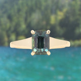 2.40ct Untreated Emerald Cut Madagascar Sapphire Low Profile 4 Prong Tapered Solitaire in 14k Yellow Gold