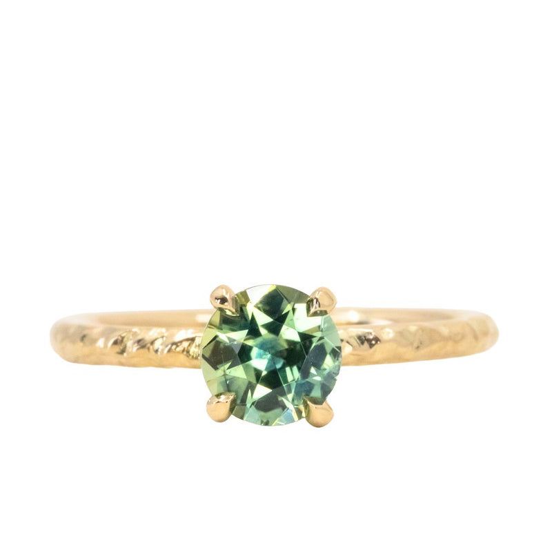 1.08ct Round Parti Madagascar Untreated Sapphire Evergreen Carved Solitaire in 18k Yellow Gold