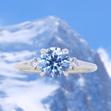 1.91ct Round Precision Cut Blue Montana Sapphire and Princess Cut Diamond Rapids Low Profile Ring in 14k White Gold