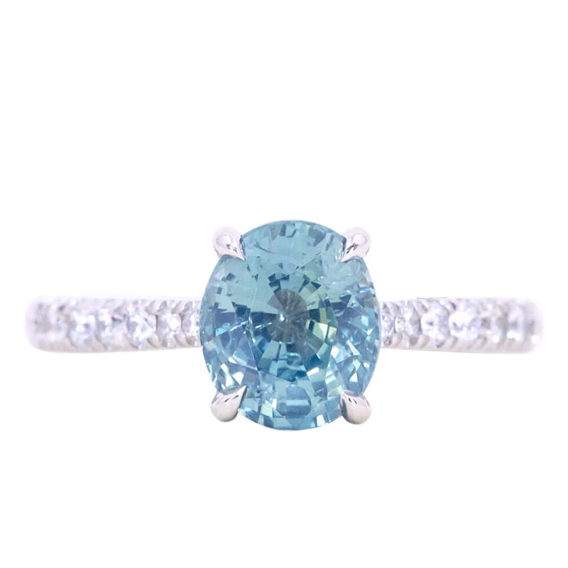 2.13ct Oval Opalescent Sapphire Hidden Halo Solitaire with French Set Diamonds in Platinum