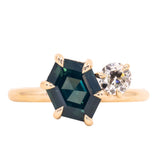 2.20ct Hexagon Sapphire & 0.36ct Antique Diamond Toi Et Moi Ring in 14k Yellow Gold