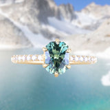 1.30ct Precision Cut Teal Green Radiant Montana Sapphire Lotus Six Prong Solitaire with Diamonds in 18k Yellow Gold