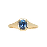 1.17ct Untreated Cushion Blue Madagascar Sapphire Low Profile 4 Prong Signet Solitaire in 14k Yellow Gold