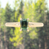 0.98ct Australian Emerald Cut Parti Sapphire Low Profile Four Prong Spring Bloom Solitaire in 14k Yellow Gold