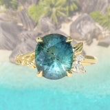 4.20ct Oval Blue Madagascar Sapphire in Wandering Vine Low Profile 4 Prong Setting with Diamonds in 18k Yellow Gold
