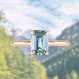2.02ct Untreated Emerald Cut Opalescent Teal Sapphire 4 Prong Solitaire in 14k Yellow Gold