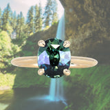 3.01ct Oval Unheated Madagascar Sapphire Hidden Halo Cathedral Solitaire in 14k Yellow Gold