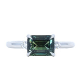 2.61ct Emerald Cut Magadascar East-West Parti Sapphire and Diamond Low Profile Ring in 14k White Gold