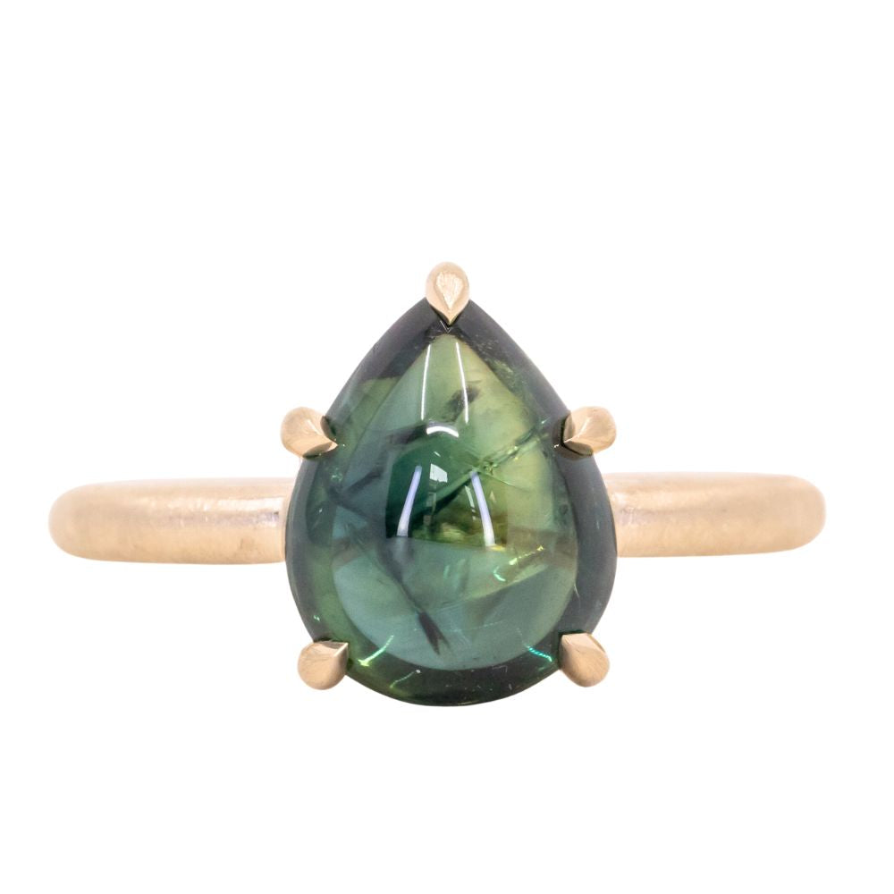 4.25ct Pear Cabochon Australian Sapphire Low Profile Solitaire Ring in ...