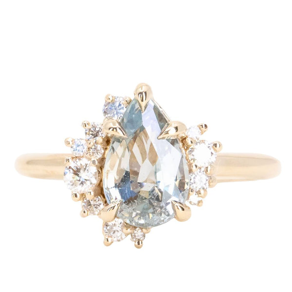 2.21ct Pastel Pear Sapphire and Diamond Asymmetrical Cluster Ring in 14k Yellow Gold