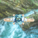 2.17ct Antique Style Unheated Cushion Cut Montana Sapphire Dainty Three Stone Ring in 14k Yellow Gold