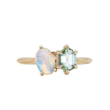 Toi Et Moi 0.74ct Hexagon Sapphire and Opal Ring in 14k Yellow gold