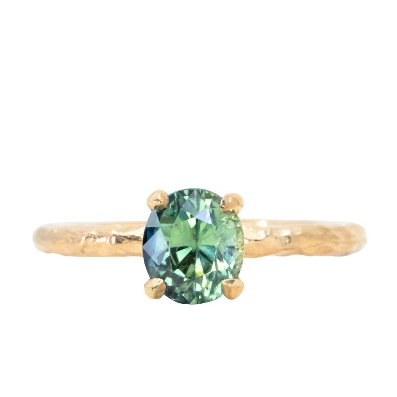 1.62ct Oval Parti Madagascar Untreated Sapphire Evergreen Carved Solitaire in 18k Yellow Gold