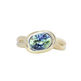1.93ct Untreated Oval Brilliant Nigerian Parti Sapphire East-West Bezel Solitaire Alluvial Style Ring in 14k Green Gold