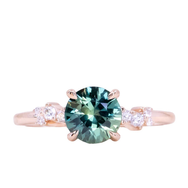 1.52ct Midnight-Teal Color Shifting Songean Sapphire and Diamond Starry Night Low Profile Solitaire in 14k Rose Gold