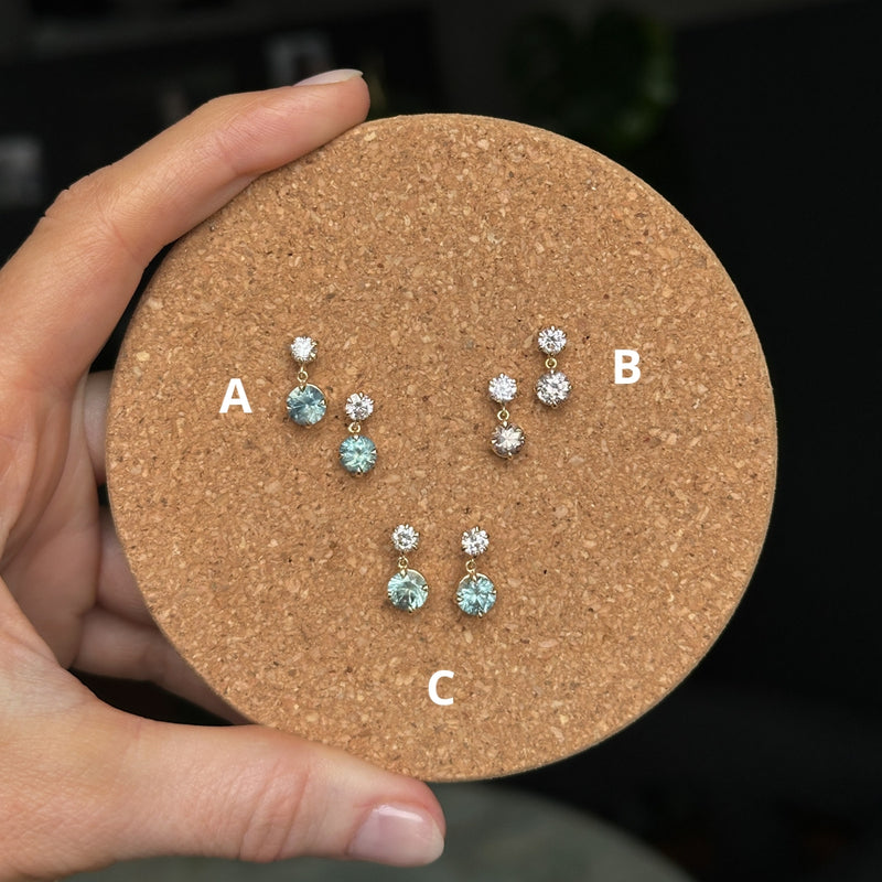 Montana Sapphire and Lab Grown Diamond "Raindrop" Earrings in 14k Yellow Gold