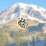 0.85ct Bicolor Round Montana Sapphire Low Profile 4 Prong Signet Solitaire in 14k Yellow Gold