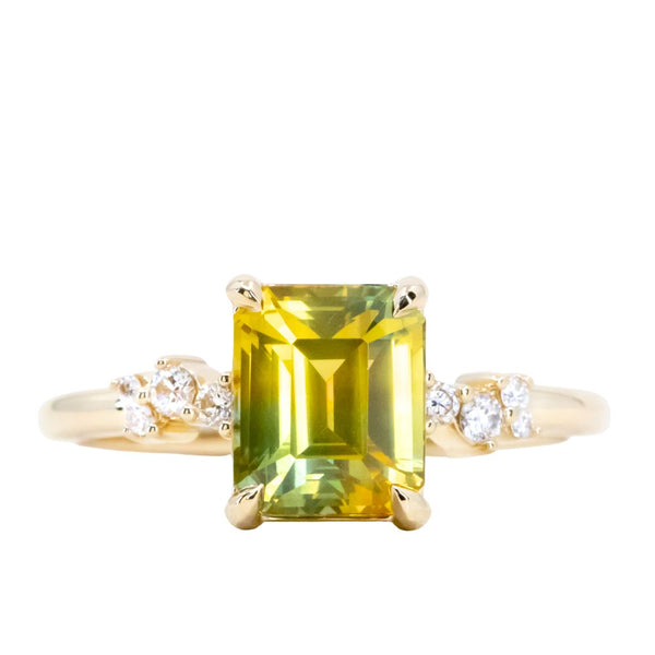 2.62ct Emerald Cut Parti Sapphire and Diamond Starry Night Low Profile Solitaire in 14k Yellow Gold