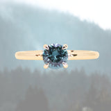 0.98ct Round Madagascar Teal Sapphire Low Profile 4 Prong Solitaire in 14k Yellow Gold