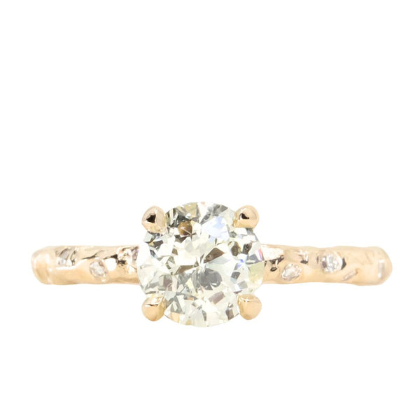 Pavé Diamond Solitaire Engagement Ring Set | Ken & Dana Design Natural Diamond / 2.00ct Round H SI1+ / 14K Yellow Gold (Recycled)