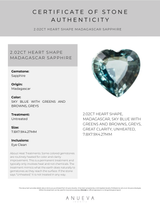 2.02CT HEART SHAPE, MADAGASCAR, SKY BLUE WITH GREENS AND BROWNS, GREYS, UNHEATED, 7.8X7.9X4.27MM