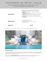 2.03ct Silky Medium Teal Radiant Cut Sapphire and Marquise Diamond Cluster Ring in 14k Yellow Gold