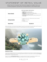 2.06ct Round Untreated Teal Montana Sapphire Hidden Halo Low Profile Evergreen Carved Four Prong Solitaire in 14k Yellow Gold