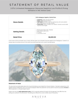 2.07ct Unheated Madagascar Marquise Sapphire Low Profile 6 Prong Solitaire in 14k Yellow Gold