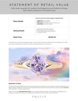 2.0ct Oval Lavender Sri Lankan Oval Sapphire Low Profile Six Prong Split Shank Solitaire in 14k Yellow Gold