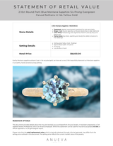 2.10ct Round Parti Blue Montana Sapphire Six Prong Evergreen Carved Solitaire in 14k Yellow Gold