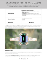 2.11ct Emerald Cut Teal Green Madagascar Sapphire and Diamond Vintage Cathedral Double Prong Ring in 14k Yellow Gold
