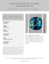 2.15CT SQUARE CUSHION MADAGASCAR SAPPHIRE, DEEP TEAL, 7.58X7.37X4.53MM