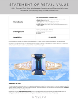 2.16ct Emerald Cut Blue Madagascar Sapphire and Diamond Vintage Cathedral Four Prong Ring in 14k Yellow Gold