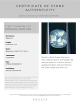 2.18CT CUSHION CUT MONTANA SAPPHIRE, OPALESCENT LIGHT MINT GREEN, 6.73X6.47X5.35MM