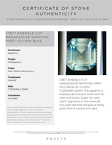 2.18CT EMERALD CUT MADAGASCAR SAPPHIRE, PARTI YELLOW BLUE, GLOWY, 7.52X6.85X4.32MM EARLY ACCESS