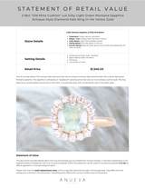 2.18ct"Old Mine Cushion" cut Silky Light Green Montana Sapphire Antique-Style Diamond Halo Ring in 14k Yellow Gold