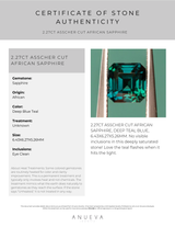 2.27CT ASSCHER CUT AFRICAN SAPPHIRE, DEEP TEAL BLUE, 6.43X6.27X5.26MM