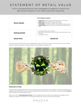 2.37ct Untreated Round Green Madagascar Sapphire Twisted Vine Split Shank Solitaire in 14k Yellow Gold with Diamonds