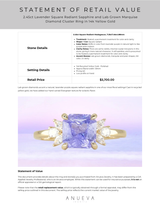 2.45ct Lavender Square Radiant Sapphire and Lab Grown Marquise Diamond Cluster Ring in 14k Yellow Gold