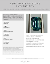 2.53CT ELONGATED CUSHION MADAGASCAR SAPPHIRE, MEDIUM TEAL GREEN, 8.20X6.21X4.75MM, UNTREATED, EARLY ACCESS