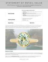 2.57ct Precision Cushion Cut Green Montana Sapphire Scallop Cup Solitaire in 18k Yellow Gold