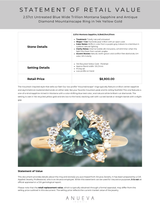 2.57ct Untreated Blue Wide Trillion Montana Sapphire and Antique Diamond Mountainscape Ring in 14k Yellow Gold