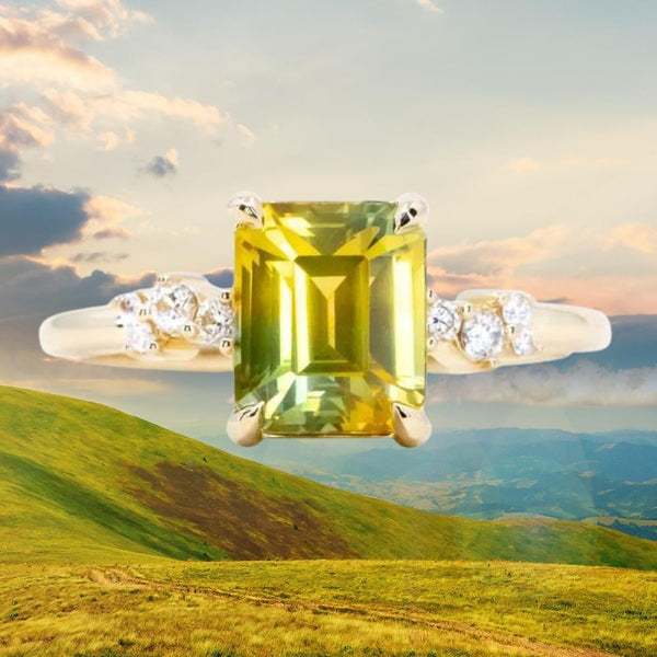 2.62ct Emerald Cut Parti Sapphire and Diamond Starry Night Low Profile Solitaire in 14k Yellow Gold
