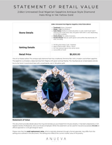 2.66ct Untreated Oval Nigerian Sapphire Antique-Style Diamond Halo Ring in 14k Yellow Gold